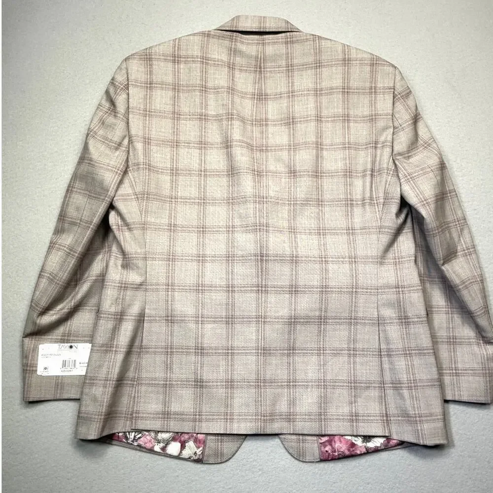 Tayion Collection Mens Regular-Fit Suit Jacket windowpane Tan/pink 42S $360